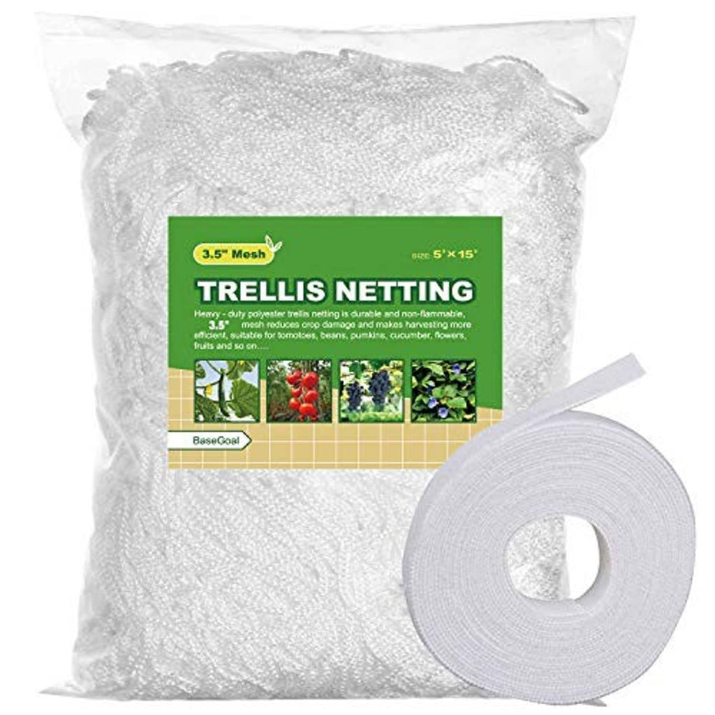 White 3.5 in mesh trellis netting roll and labeled bag