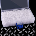 Clear organizer box with white S clips and a blue loom band tool