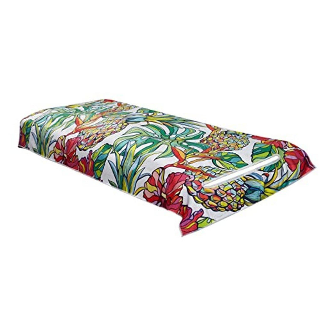 Golf cart seat cover cushion with tropical floral print and red-green-blue leaves