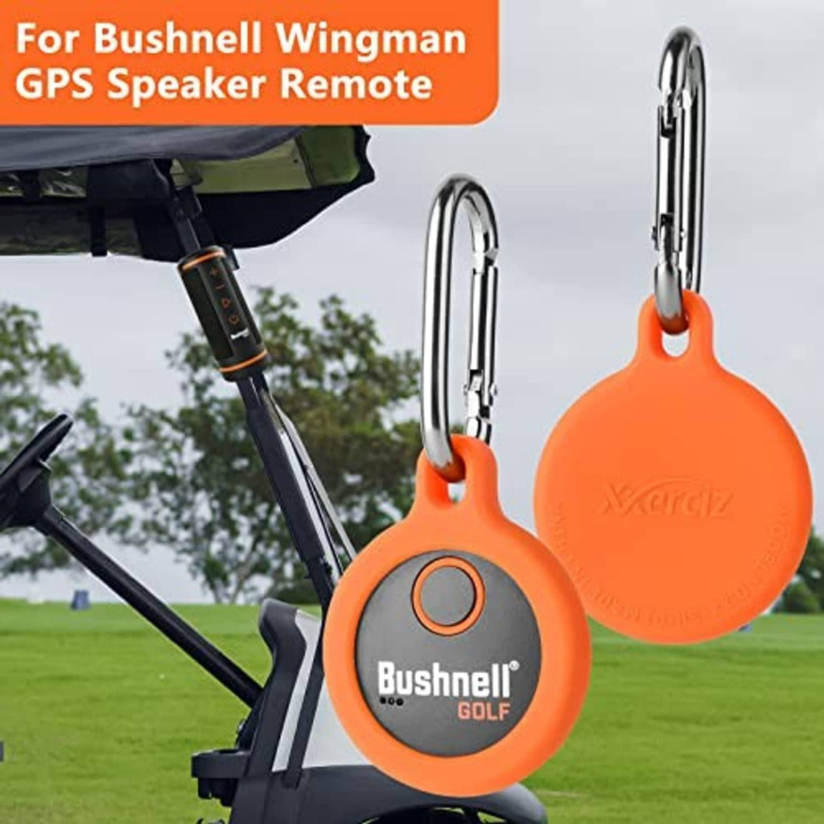 Orange silicone protective key fob case with lanyard loop for Bushnell GPS remote
