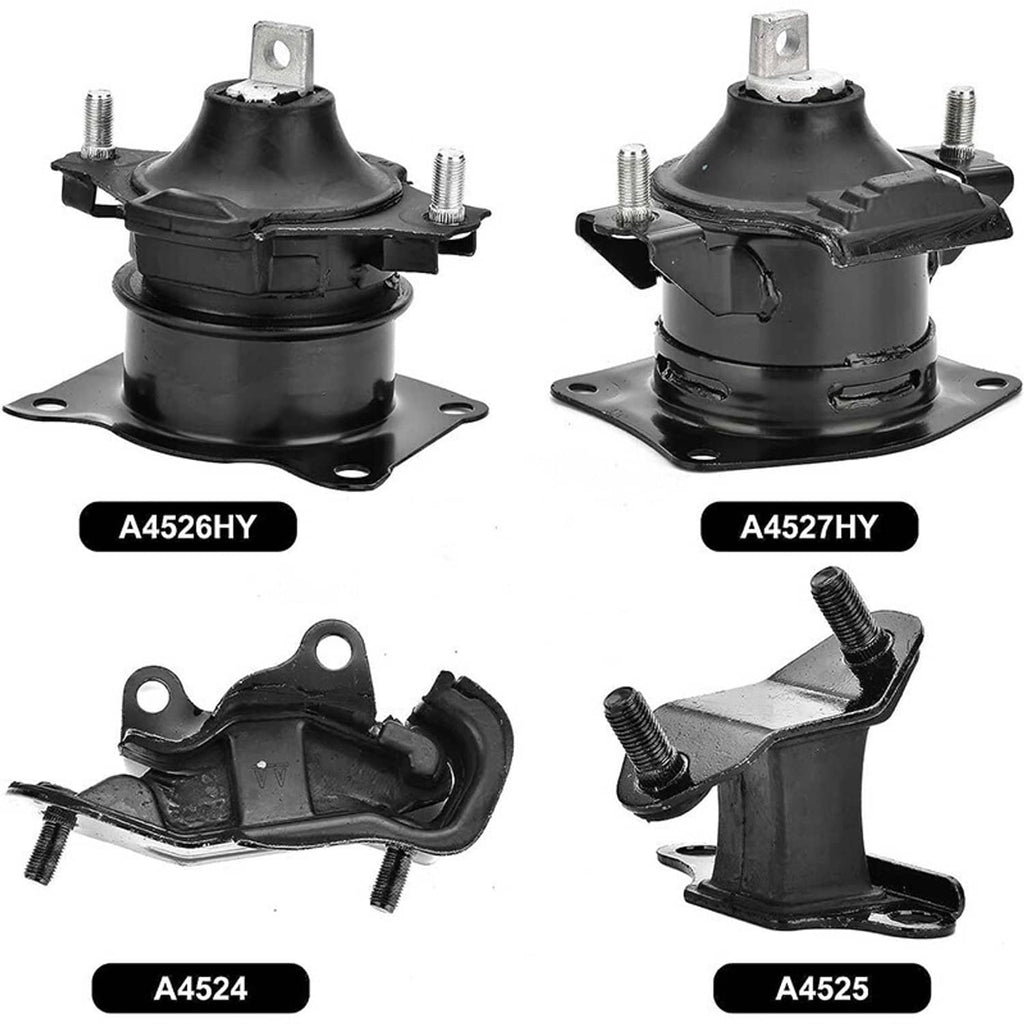 Black engine and transmission mounts with metal plates and bolts, labeled A4524/A4525