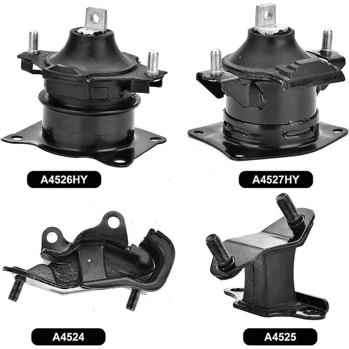 Black engine and transmission mounts with metal plates and bolts, labeled A4524/A4525