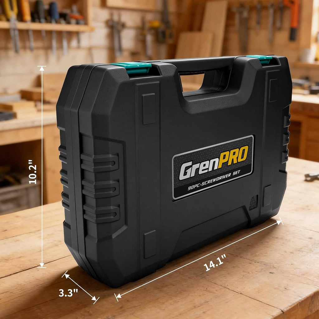 90-piece precision screwdriver set in hard case, teal-and-black tools