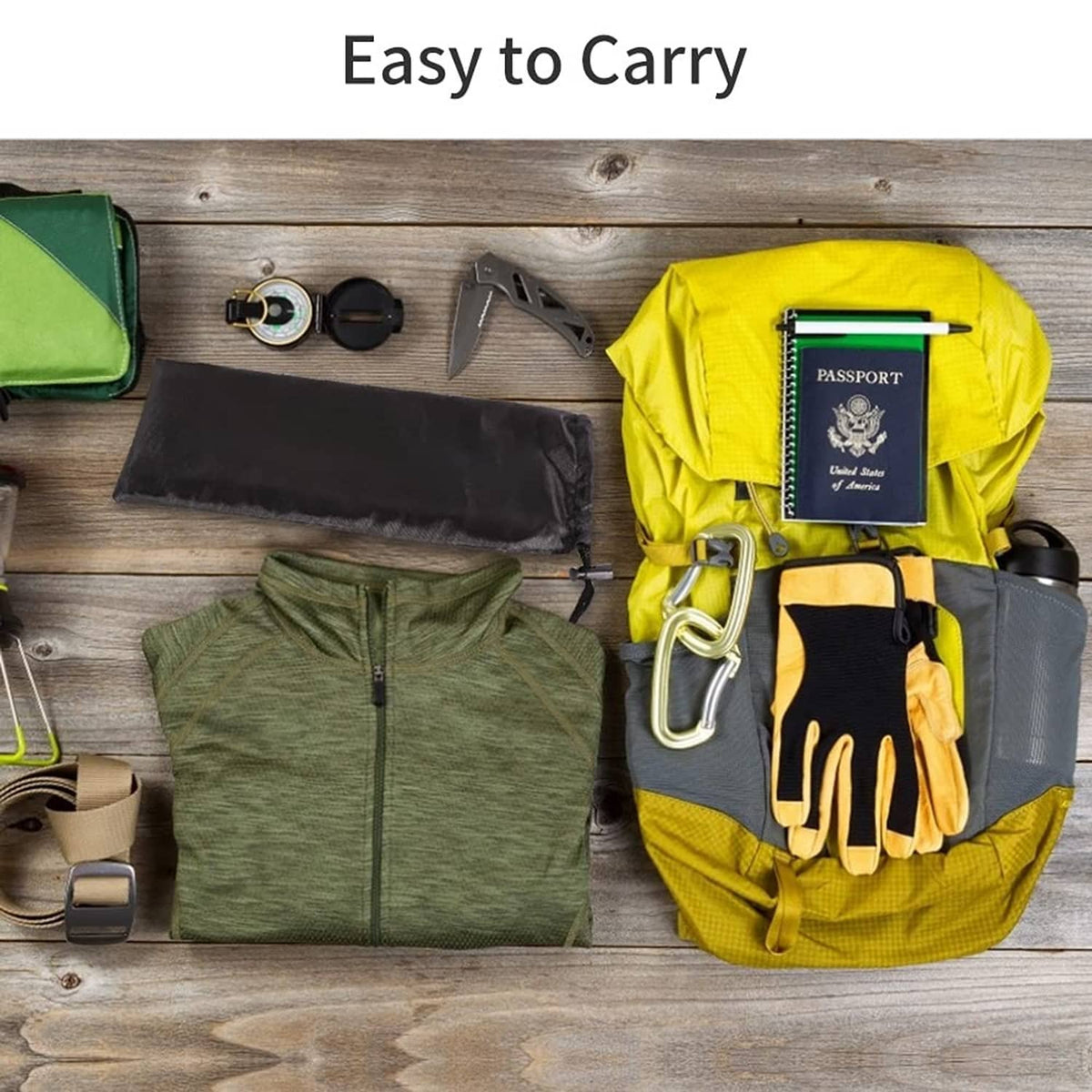 Portable stove windscreen panels packed with camping accessories in a travel bag