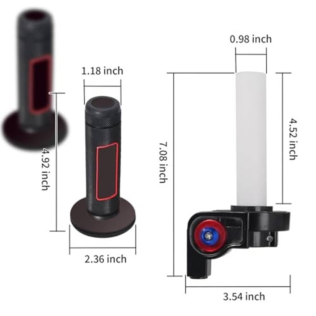Twist throttle grips and switch with cable set; size measurements shown