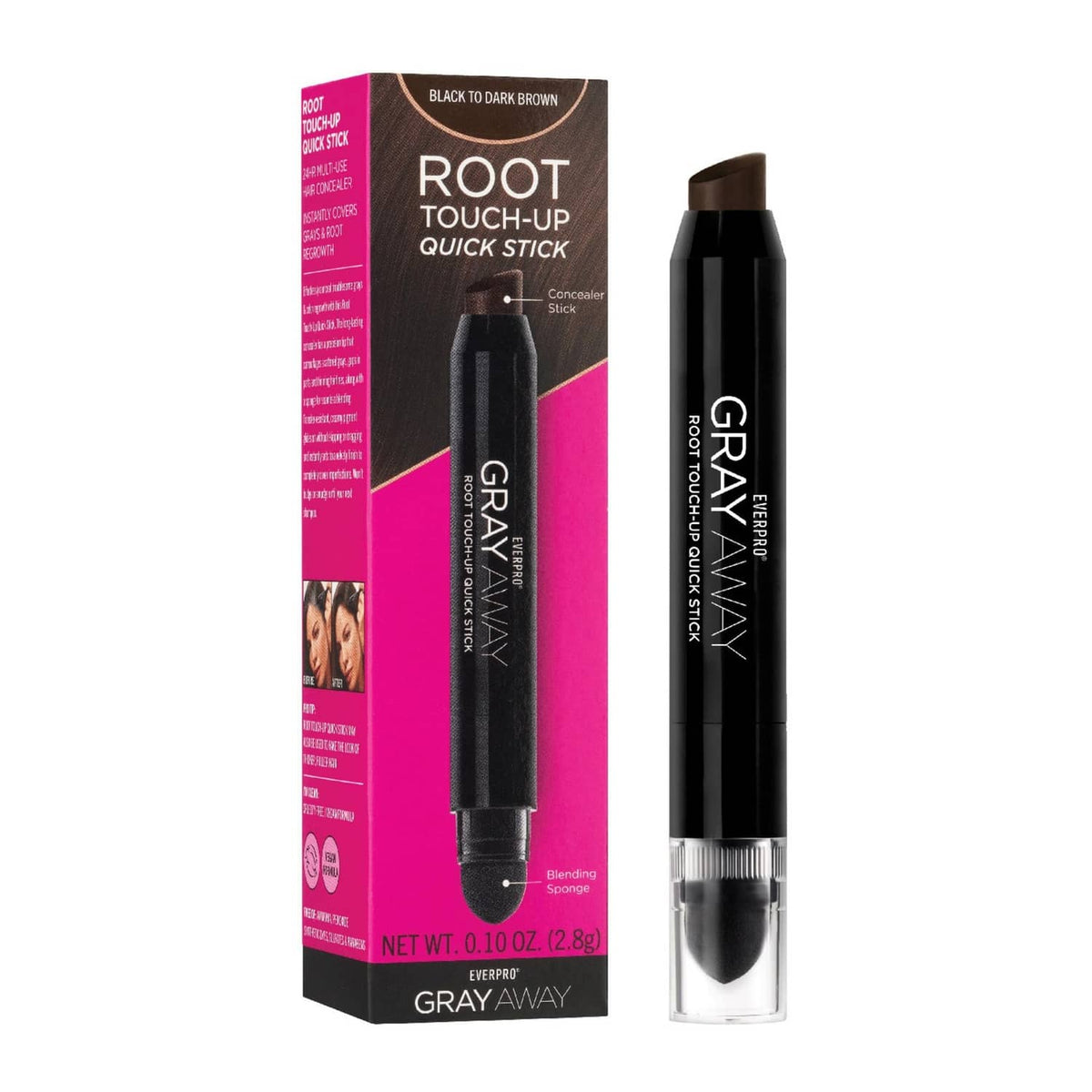 Everpro root touch-up quick stick with black to dark brown tip and blending sponge