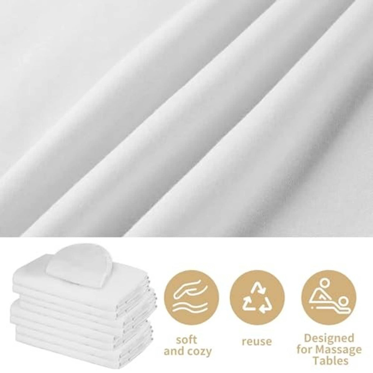 White microfiber massage table sheets set, soft stack with reuse and designed fit