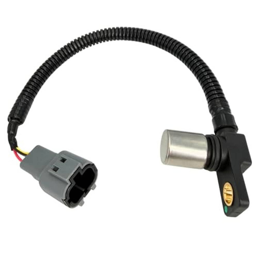 Crankshaft position sensor with gray plug and black wiring harness, silver sensor body and bracket