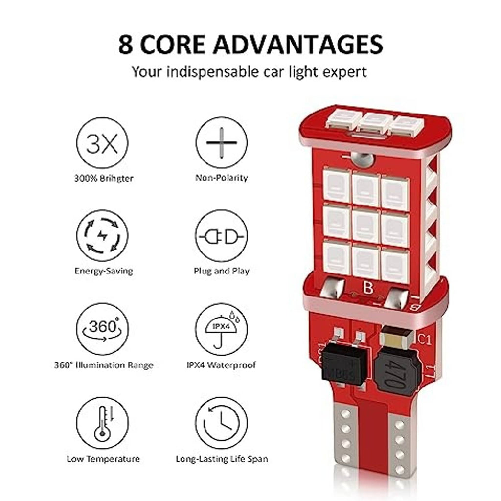 Red LED third brake light bulb showing front LED panel and base connector