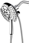 Chrome 2-in-1 shower head with round rain face and handheld hose connection