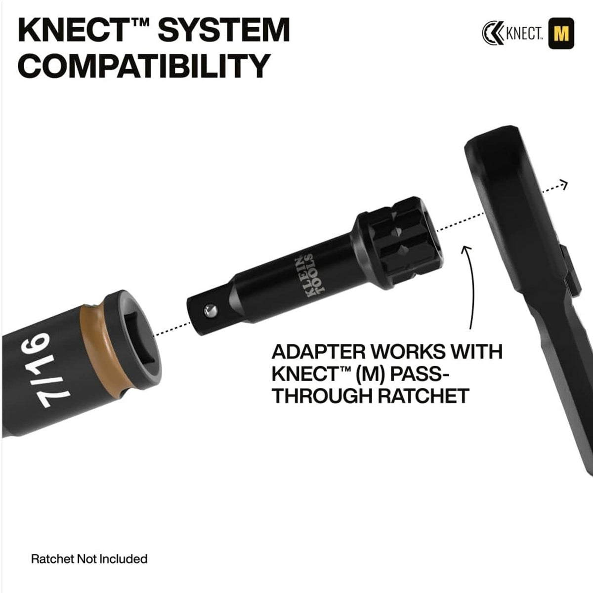 KNECT pass-through adapter works with a ratchet for deep-well socket use