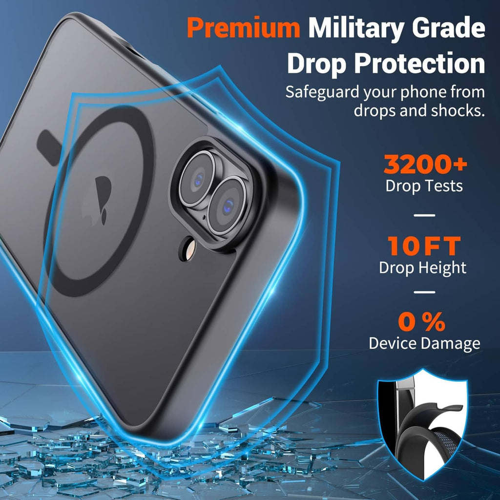Black magnetic iPhone case with camera protection and circular ring on back