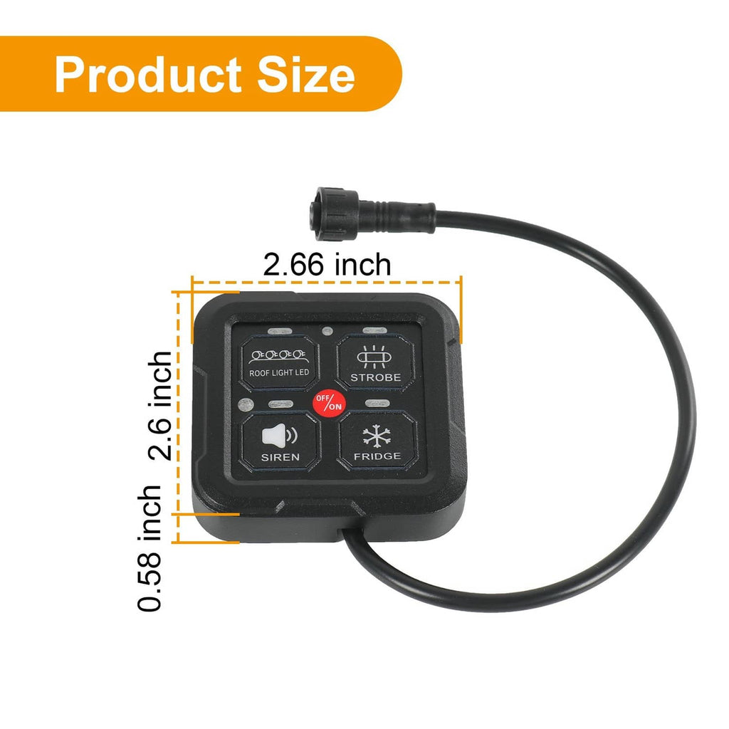 Black 4-group switch panel circuit control box with attached cable and mounting fit