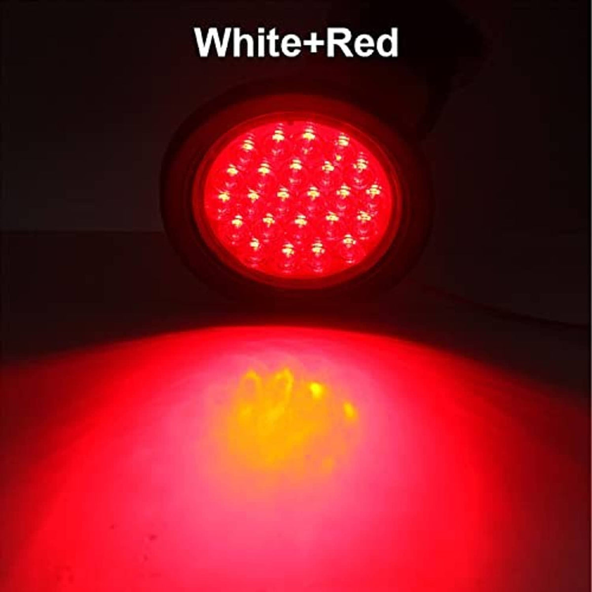 Illuminated red round LED trailer tail light with black housing