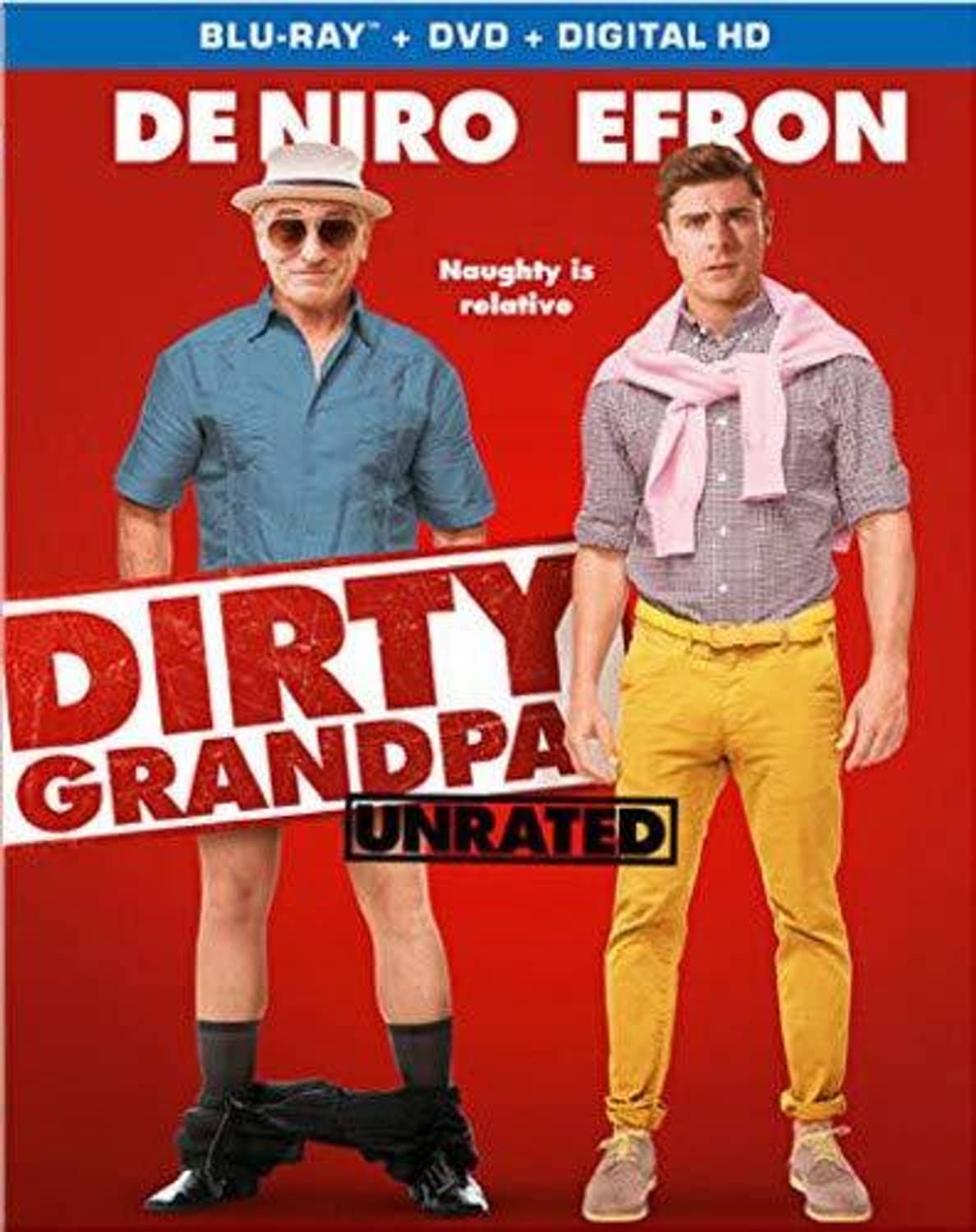 Dirty Grandpa (Unrated) Blu-ray cover with two men standing in casual outfits