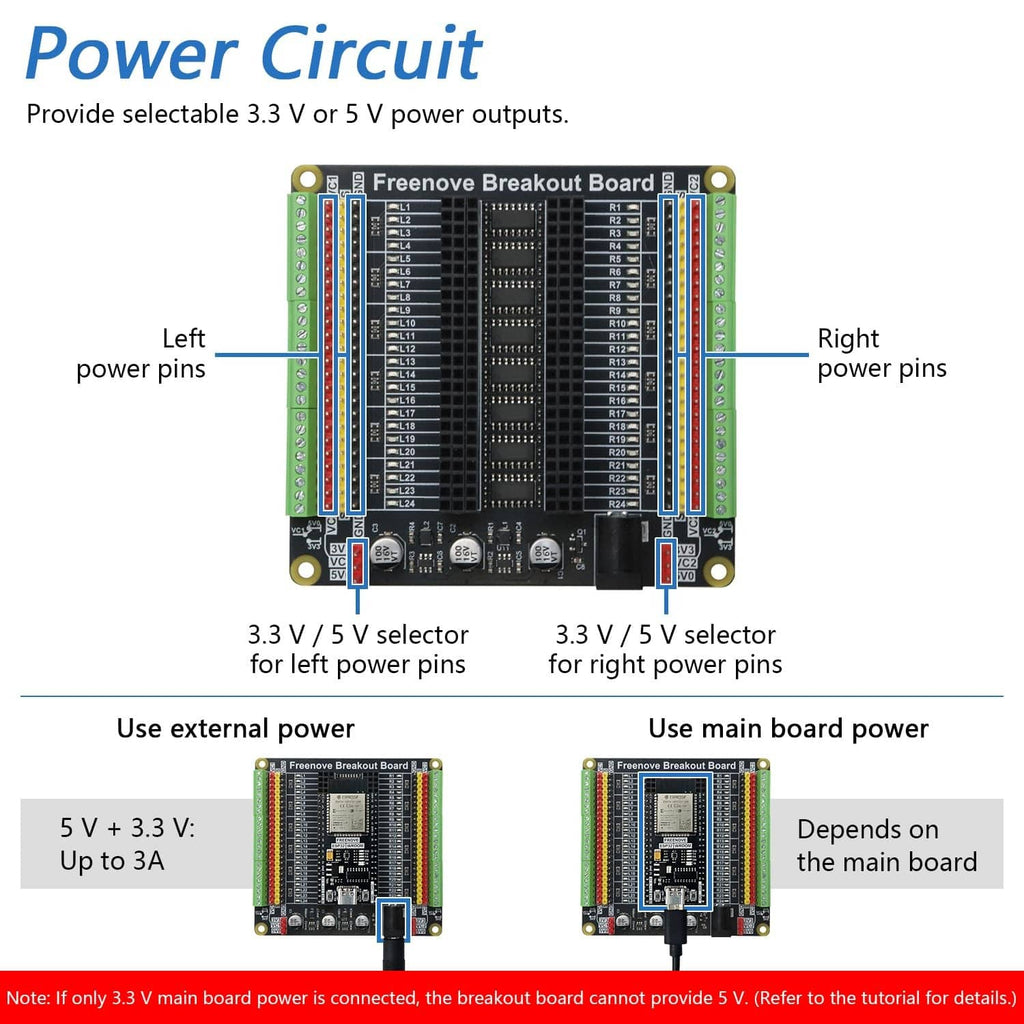 Universal breakout board power circuit diagram with selectable 3.3V/5V selectors