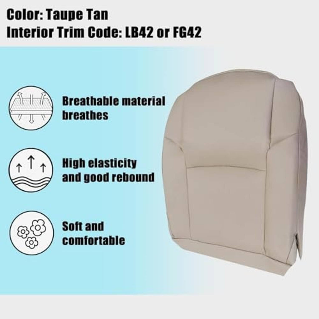 Taupe front driver-side bottom seat cover with curved backrest and side panels