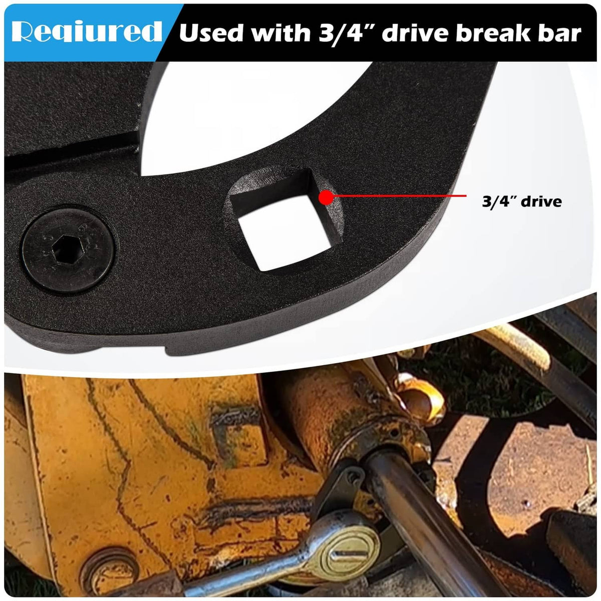 Black adjustable gland nut wrench with 3/4-inch drive break-bar hex socket