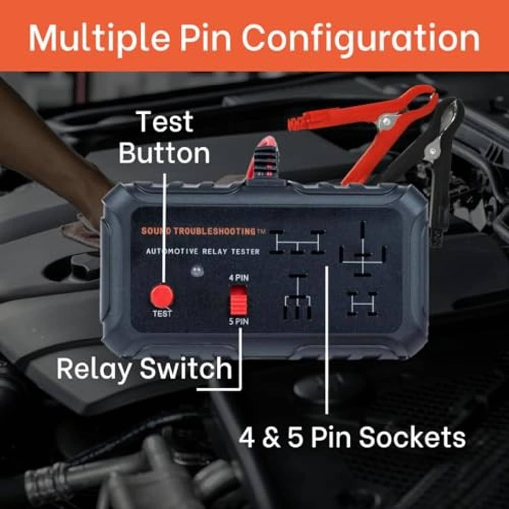 Automotive relay tester module mounted on a vehicle fuse panel with red relay puller.