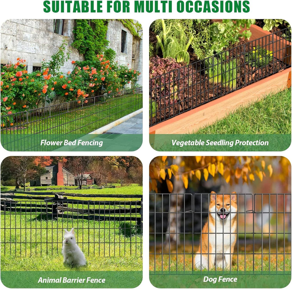 Black garden animal barrier fence used around flowers, vegetables, yard, and pets