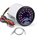 Car EGT gauge with white housing, blue dial, and wiring harness with multi-colored leads.
