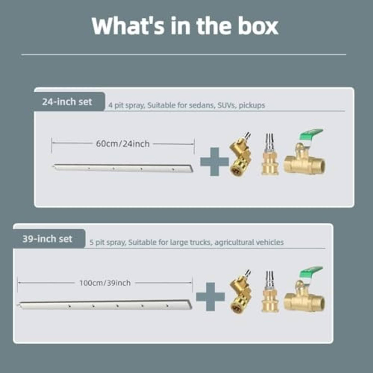 Box contents for radiator cleaner: spray wand and brass quick-connect fittings