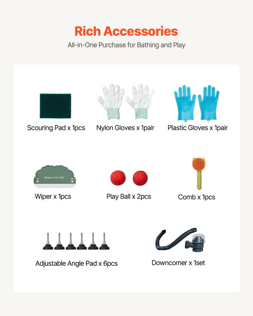 Pet grooming kit accessories set including gloves, brushes, play ball, and combs