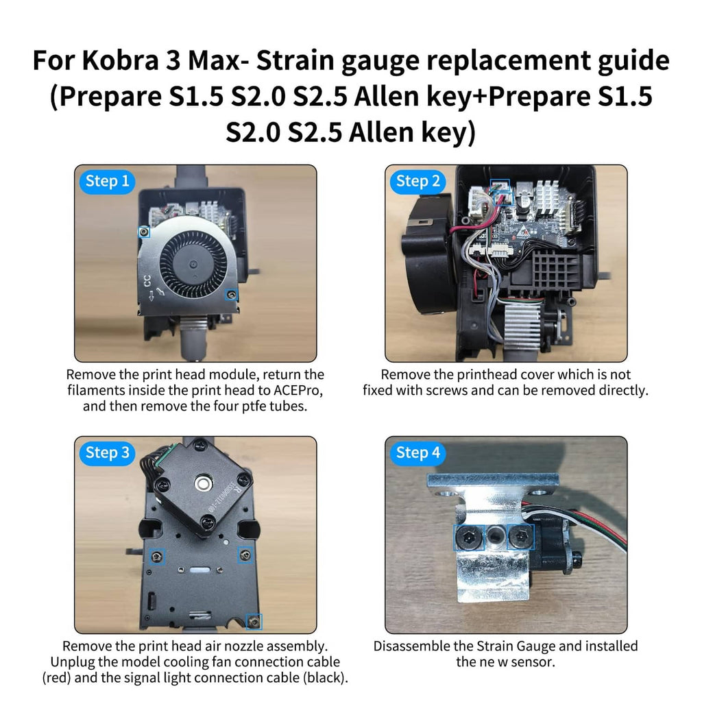 Strain gauge replacement guide sheet showing sensor assembly steps