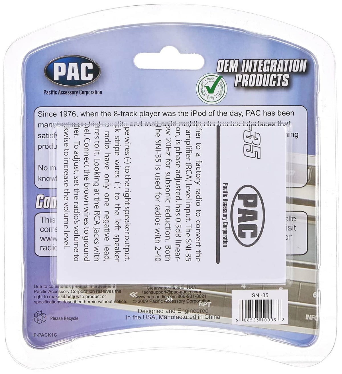 Back of PAC SNI-35 converter blister packaging with product info and barcode