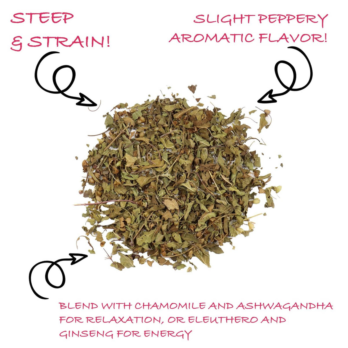 Loose leaf Krishna Tulsi (holy basil) tea, dried green herb flakes