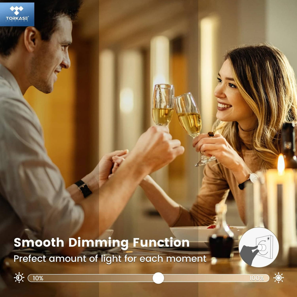 Warm white dimmable GU10 LED lighting effect with smooth brightness control