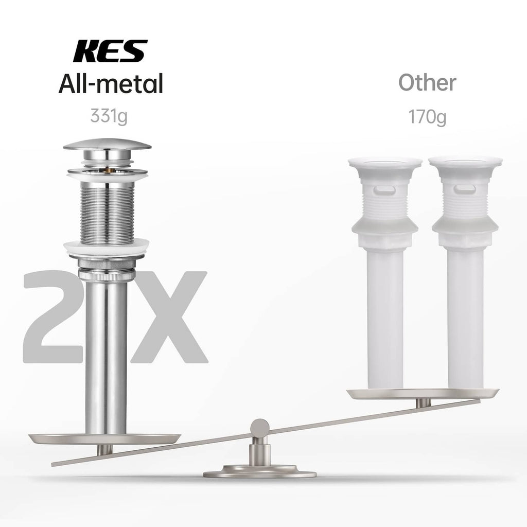 Brushed nickel sink pop-up drain with top stopper and two-piece base section