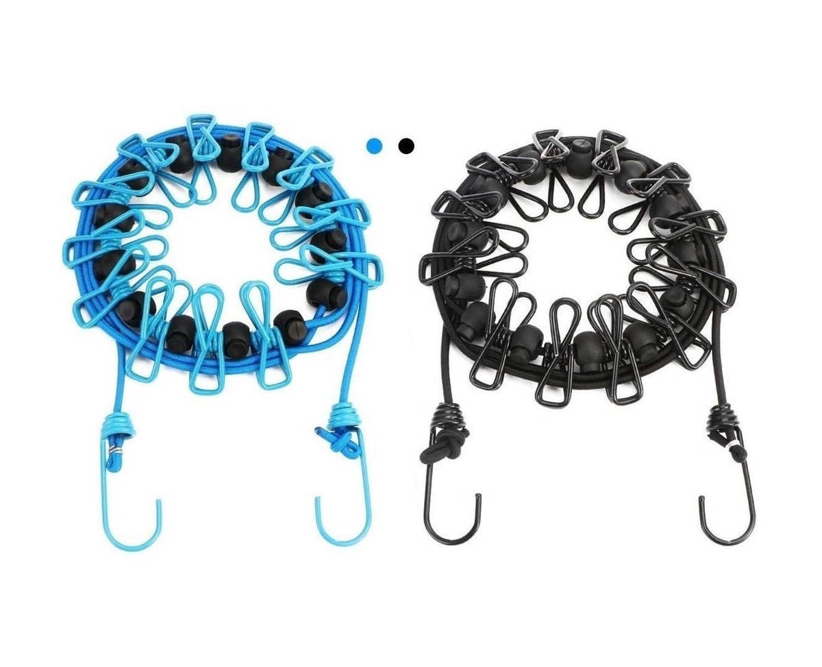 2-pack portable clothesline set with blue and black windproof clips