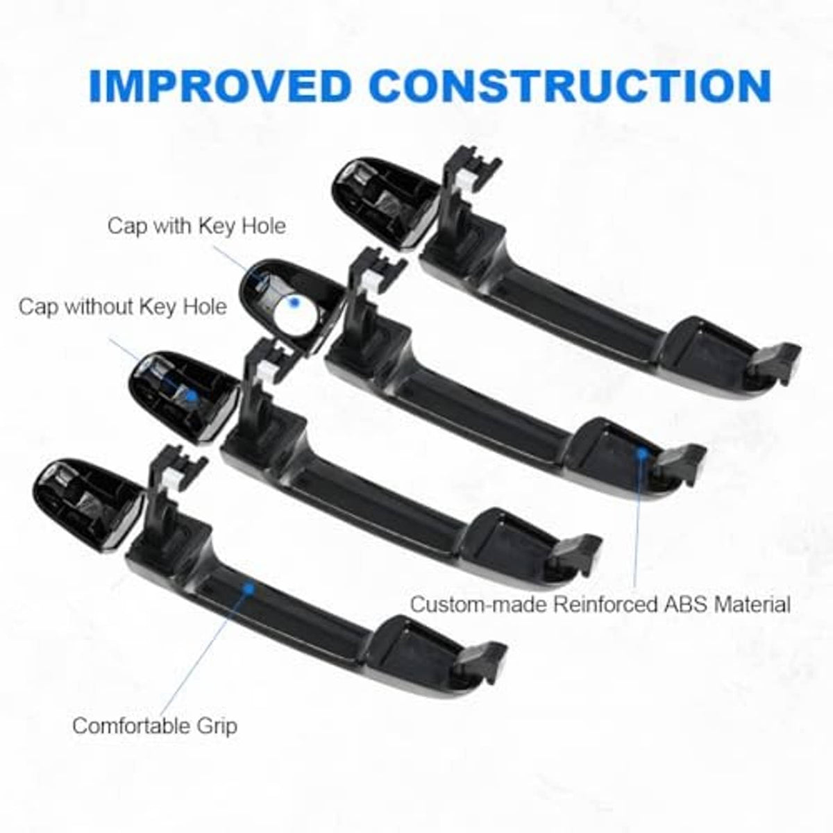 Black exterior door handles with key-hole cap and comfort grip