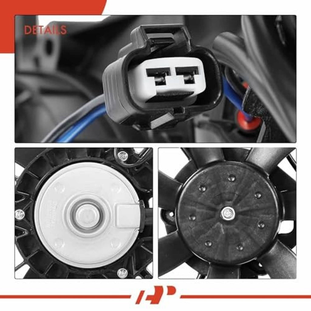 Radiator cooling fan assembly connector plug and fan motor face close-up
