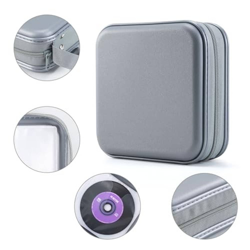 Gray hard plastic DVD case with zipper track details and inner disc storage