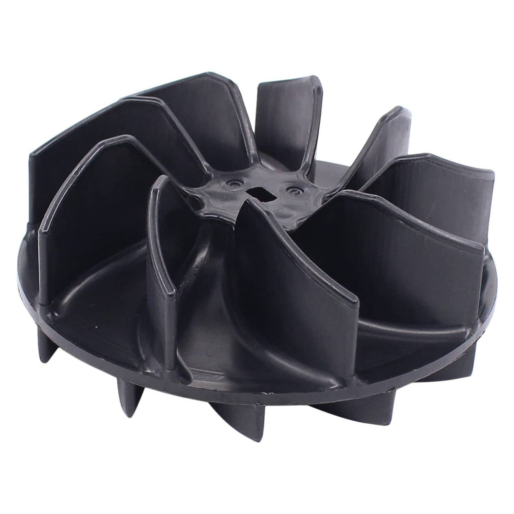 Black plastic blower vacuum impeller fan with five curved blades and central hub