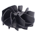 Black plastic blower vacuum impeller fan with five curved blades and central hub