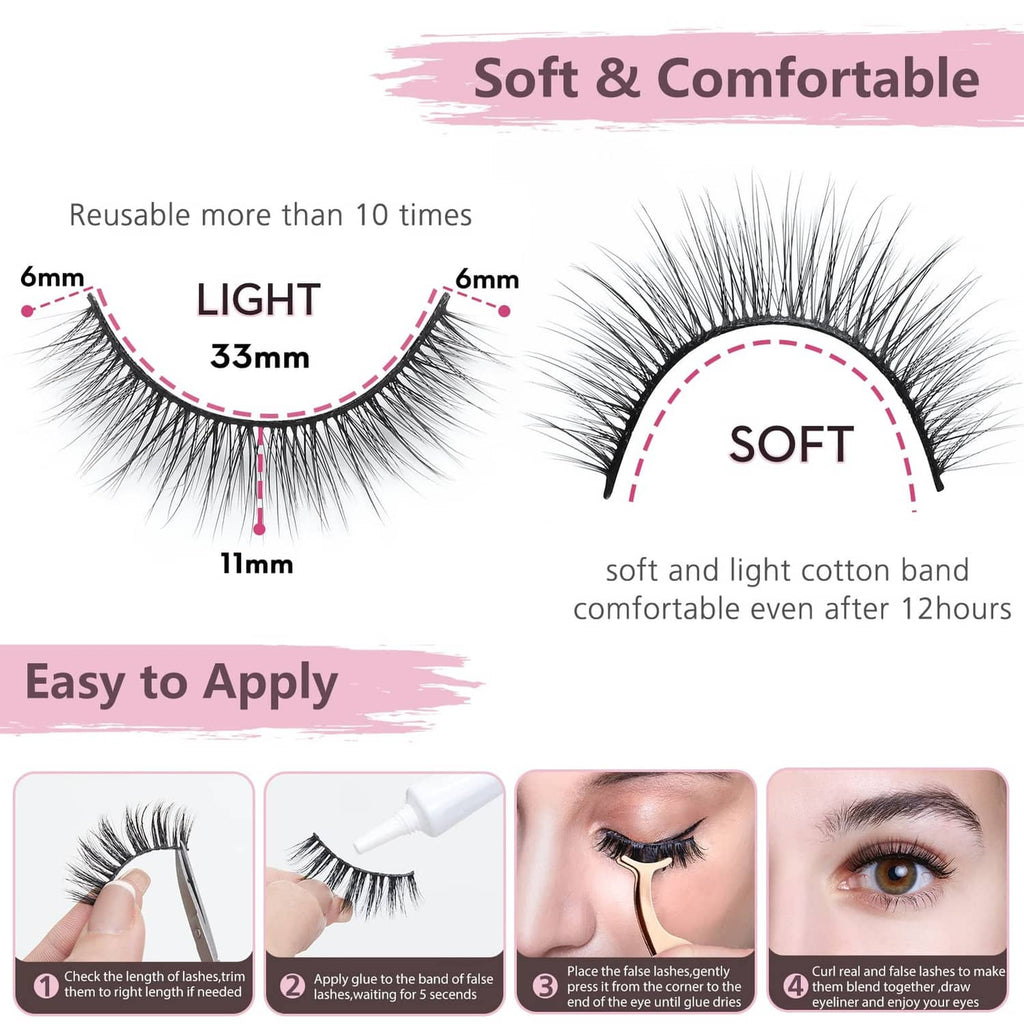 Soft cotton band strip lashes, light 6mm style with 11mm outer length