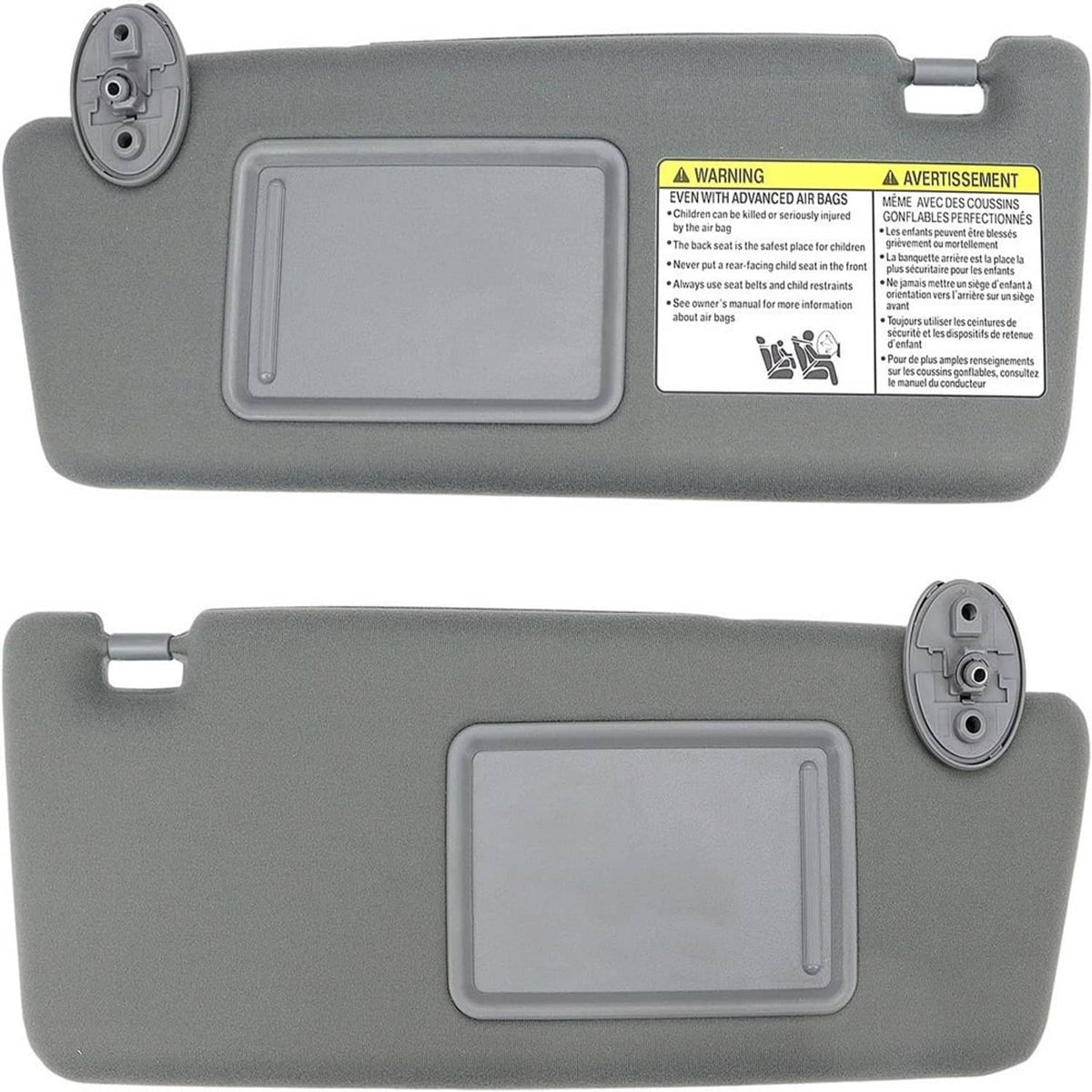 Gray sun visor set showing front panels and side mounting brackets