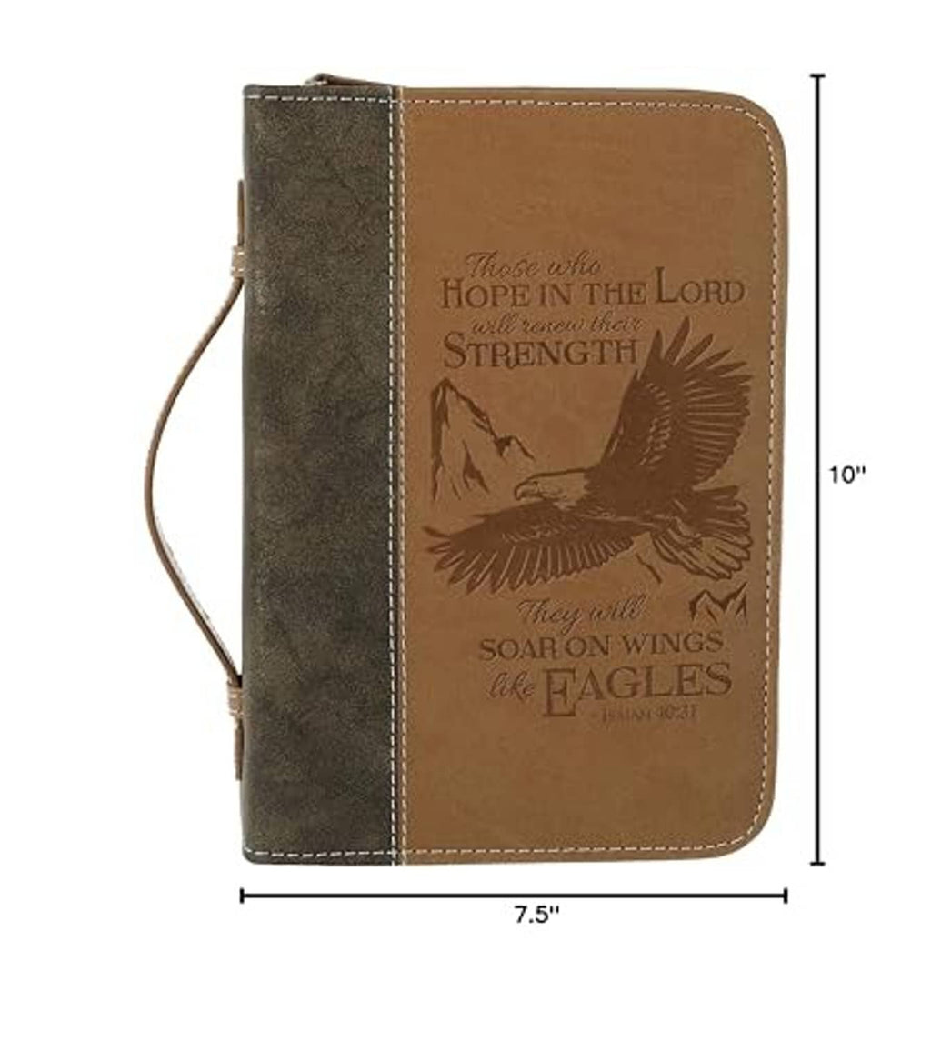 Extra-large faux leather Bible case with 7.5 in by 10 in size markers; eagle print front