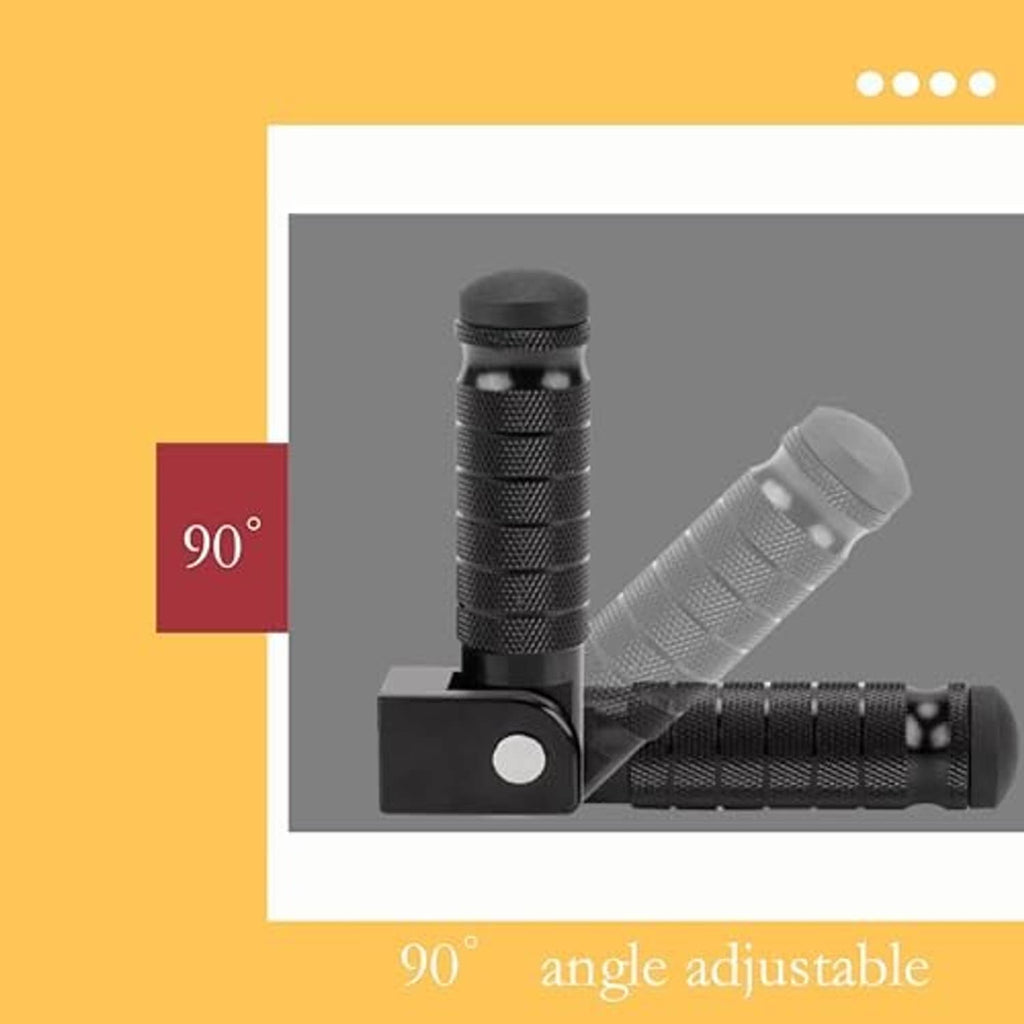 Black adjustable motorcycle foot peg with textured grip and mounting plate for footrest