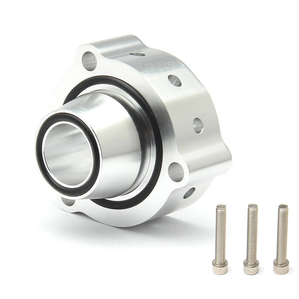 Stainless blow-off valve spacer with black rubber seal and flange bolt holes