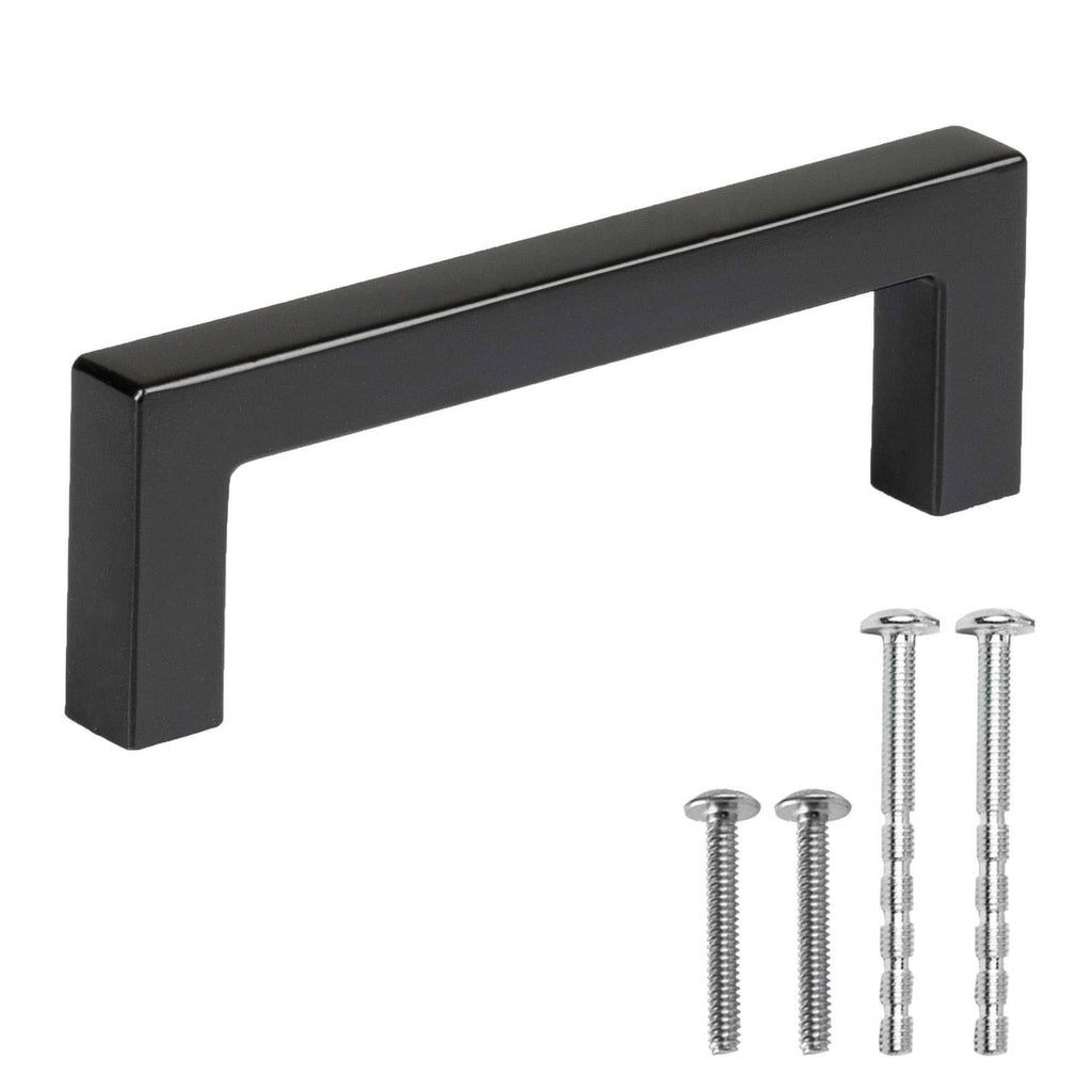 Modern square cabinet pull handle, matte black, with mounting screws included