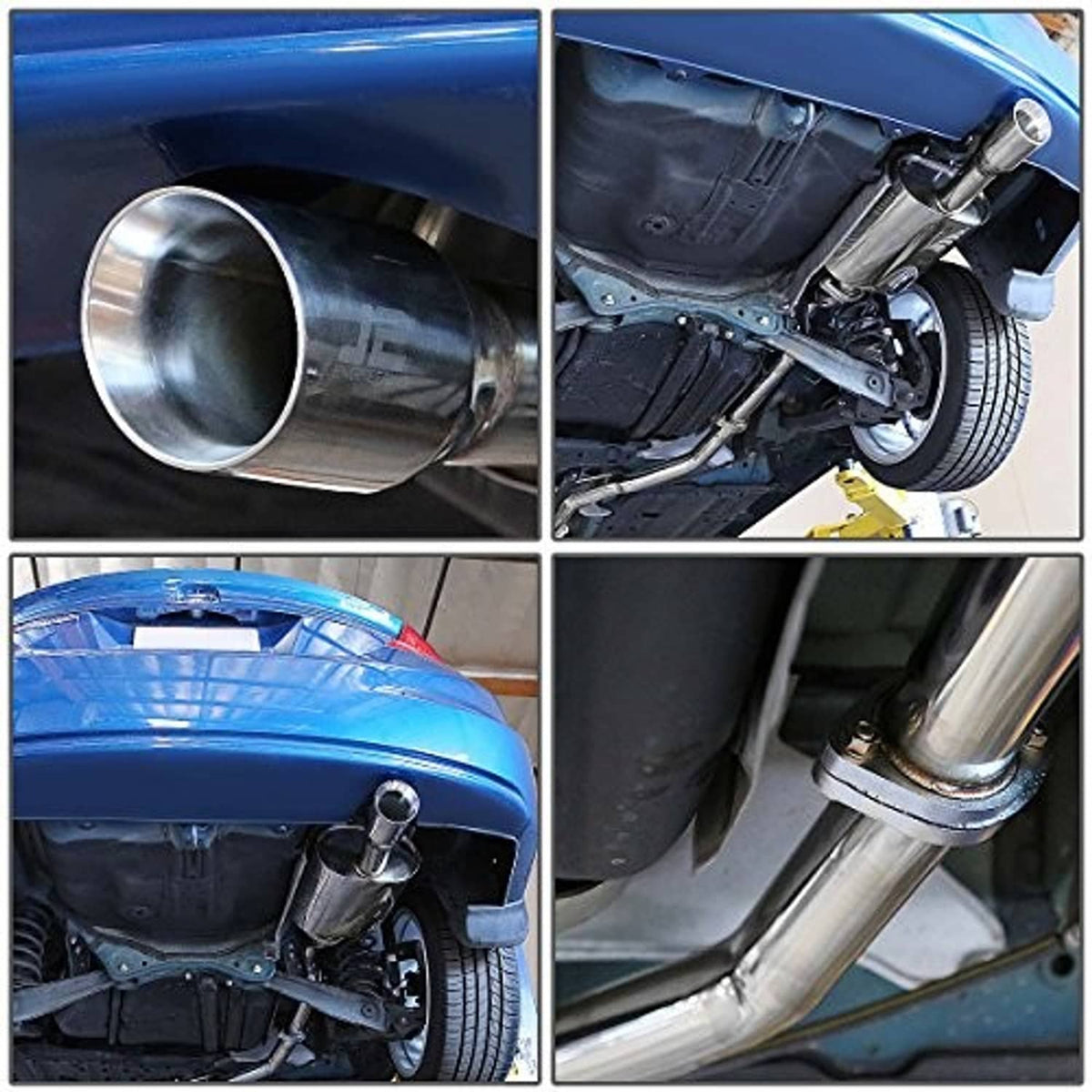 Exhaust system installed under vehicle with stainless pipe and muffler
