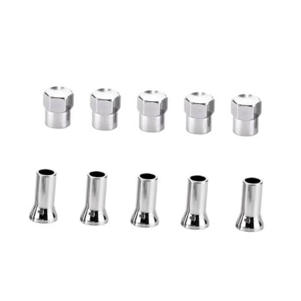 Chrome-plated tire valve stem caps, hex tops, set of five metal covers