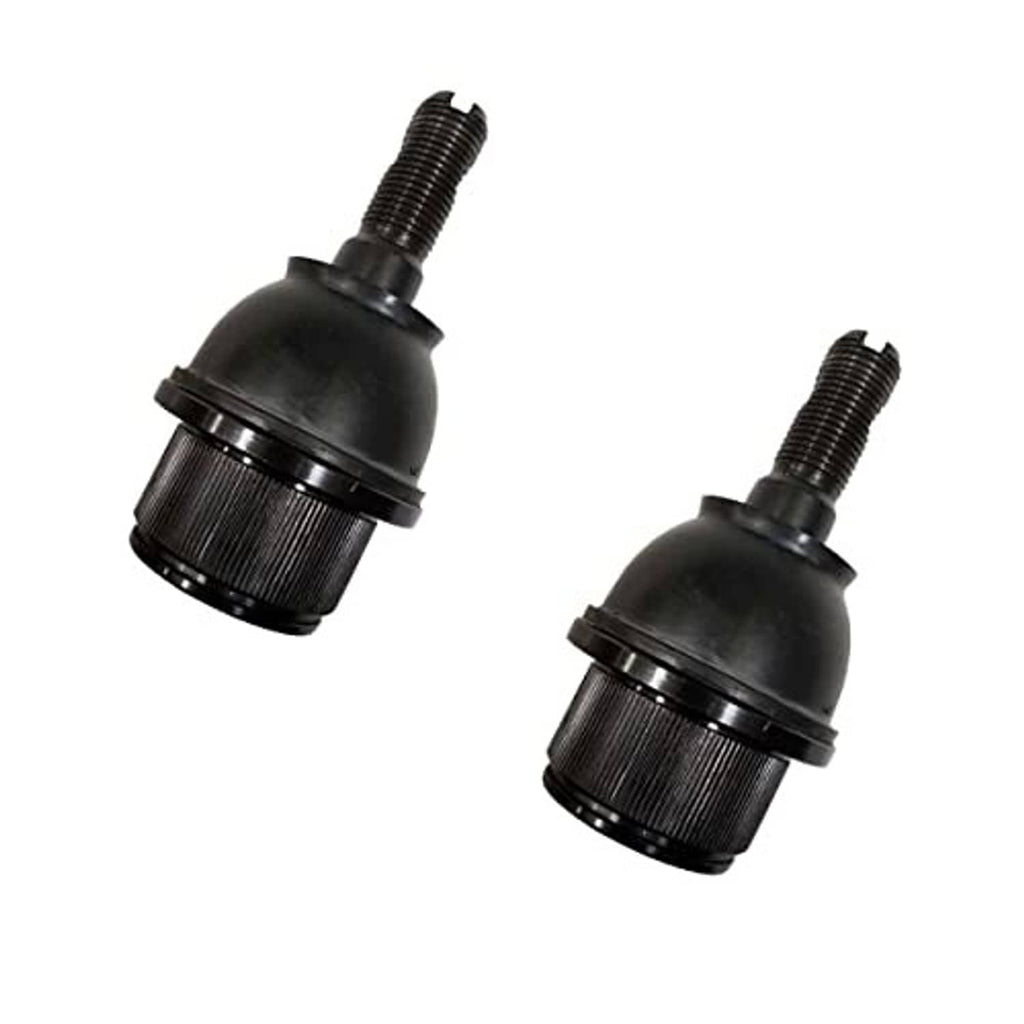 Two front ball joints with black rubber boots and threaded mounting studs
