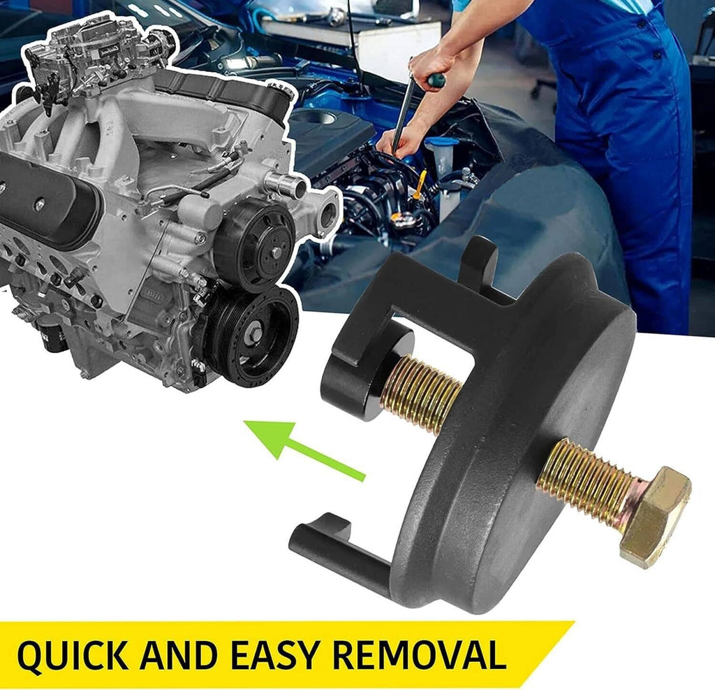 Harmonic balancer puller clamp with gold center bolt for engine removal