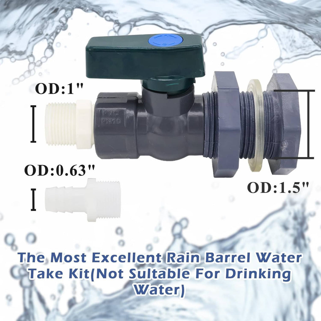 PVC rain barrel diverter valve with multiple threaded port fittings