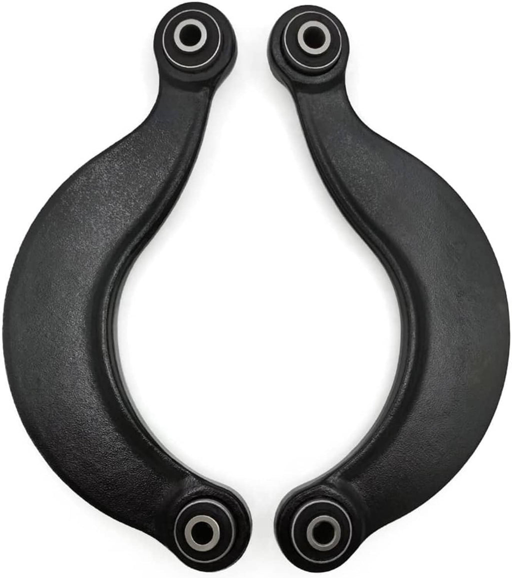 Two-piece rear suspension control arm set with rubber bushings